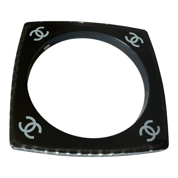 CHANEL: Black, Lucite & "Crystals" CC Logo Bangle #627 - Picture 5 of 5